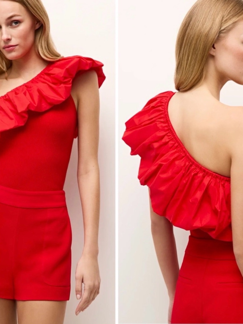 Marie Oliver Red One-Shoulder Ruffle Lucy Top Lava